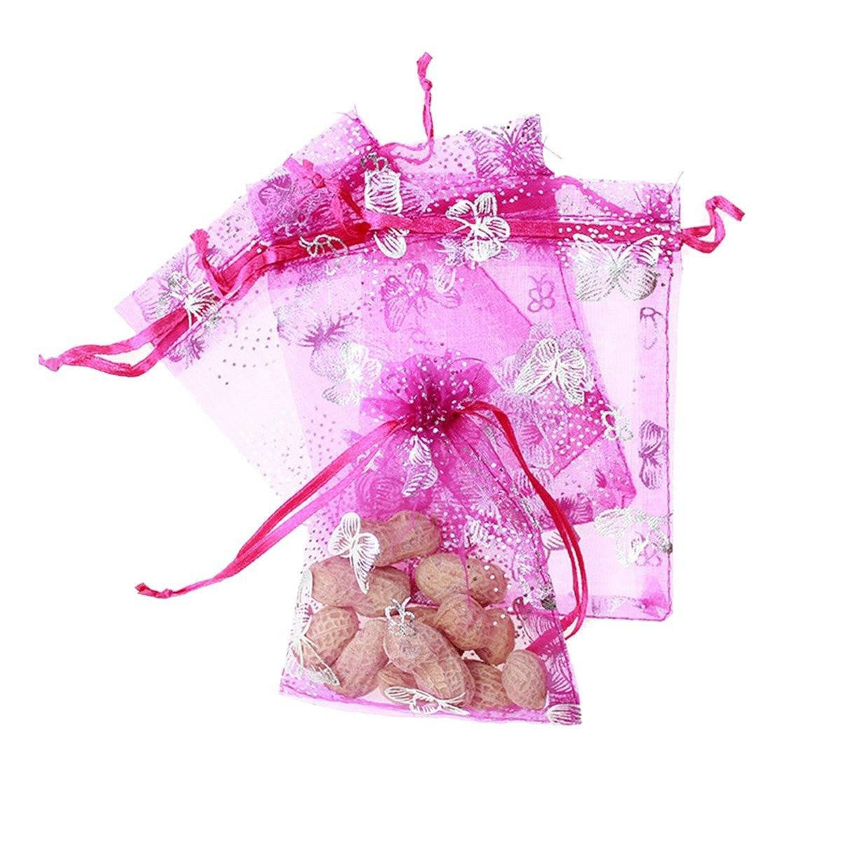 Organza Bags, G2PLUS 100PCS 9X12CM (3.54X4.72") Drawstring Organza Jewelry Favor Pouches Wedding Party Festival Gift Bags Candy Bags (Rose Butterfly Floral Print Pattern) - G2plus