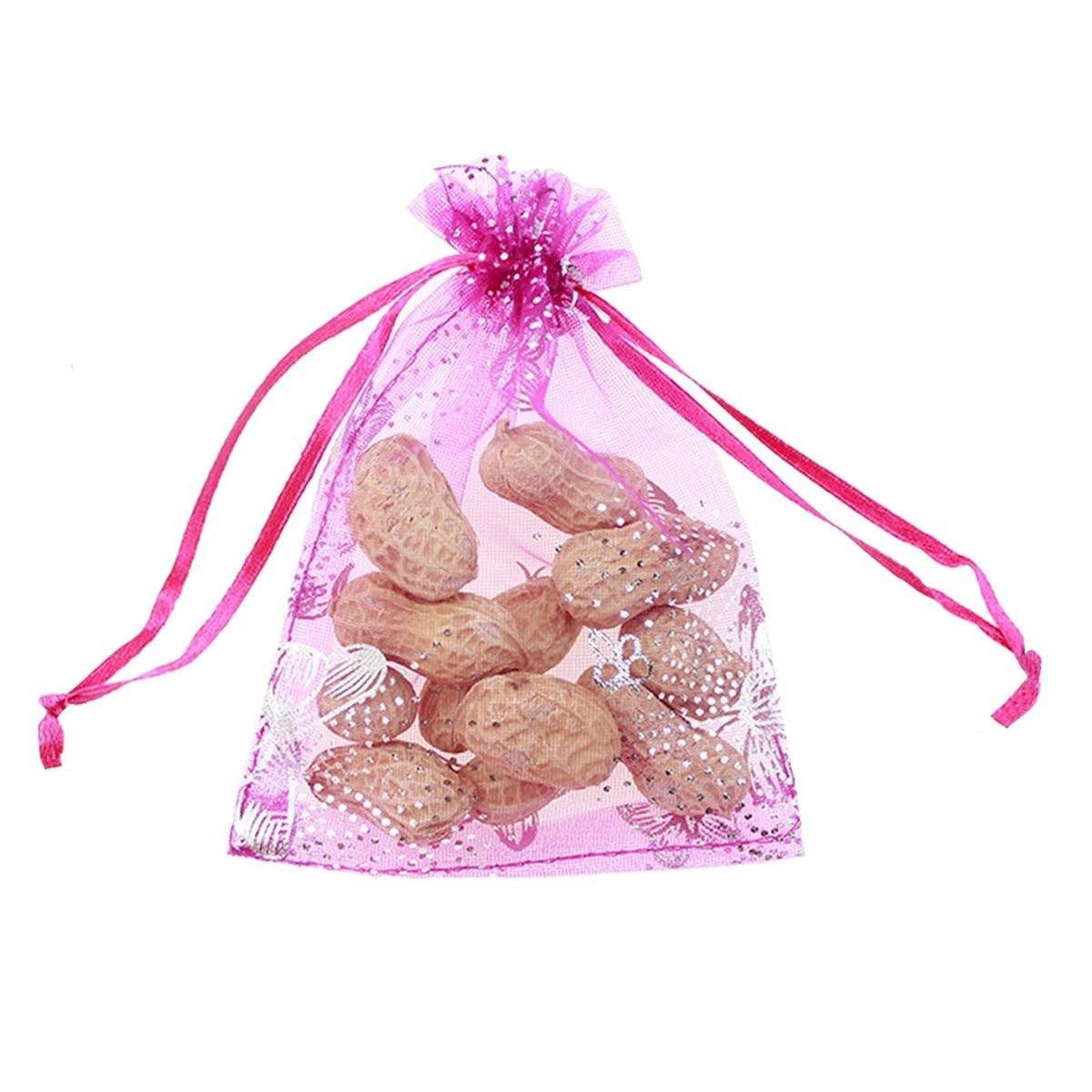Organza Bags, G2PLUS 100PCS 9X12CM (3.54X4.72") Drawstring Organza Jewelry Favor Pouches Wedding Party Festival Gift Bags Candy Bags (Rose Butterfly Floral Print Pattern) - G2plus