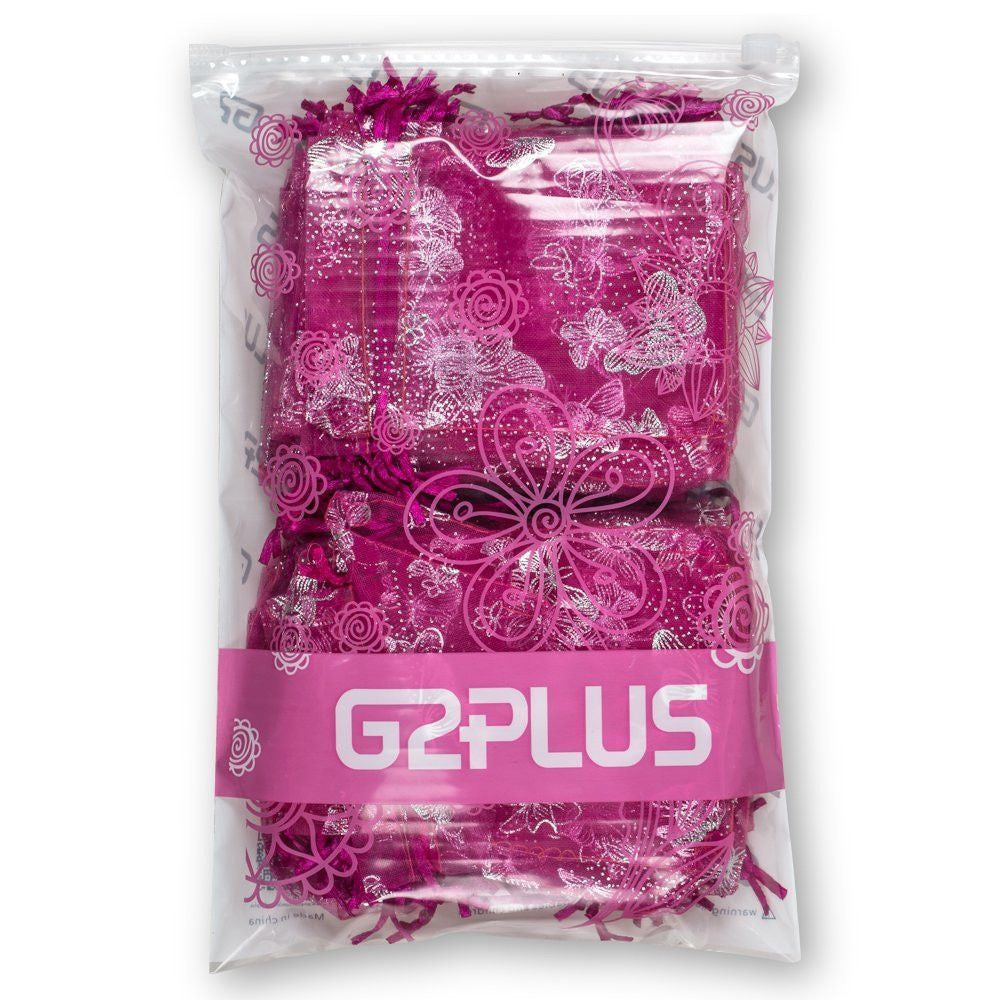 Organza Bags, G2PLUS 100PCS 9X12CM (3.54X4.72") Drawstring Organza Jewelry Favor Pouches Wedding Party Festival Gift Bags Candy Bags (Rose Butterfly Floral Print Pattern) - G2plus