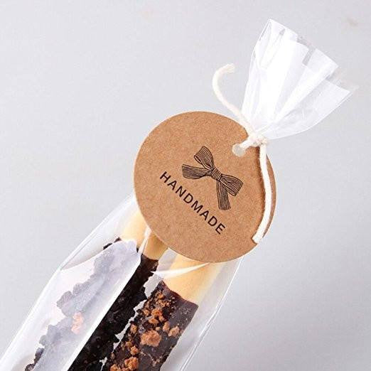 100 PCS ‘Handmade’ Printed Kraft Paper Hang Tags Craft Gift Tags with 100 Feet Jute Twine - G2plus