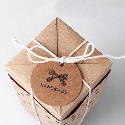 100 PCS ‘Handmade’ Printed Kraft Paper Hang Tags Craft Gift Tags with 100 Feet Jute Twine - G2plus