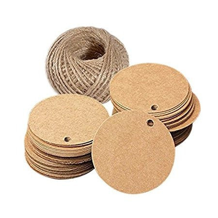 Brown Gift Tags, G2PLUS Kraft Paper Gift Tag with 100 Feet Jute Twine, Round Shaped Blank Hang Tags for Craft Projects, Xmas Gifts (Brown Circle Tags) - G2plus