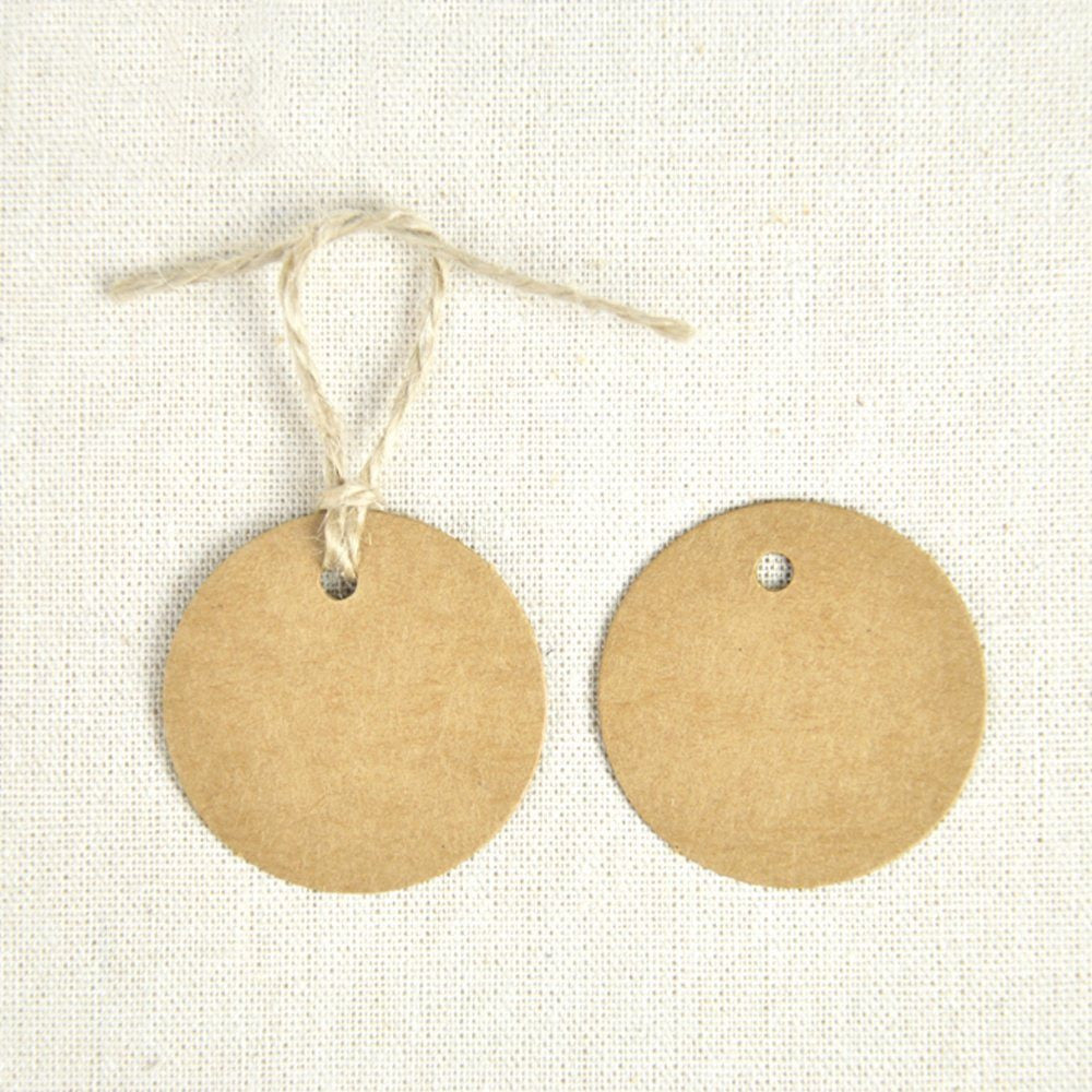 Brown Gift Tags, G2PLUS Kraft Paper Gift Tag with 100 Feet Jute Twine, Round Shaped Blank Hang Tags for Craft Projects, Xmas Gifts (Brown Circle Tags) - G2plus