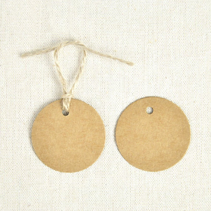 Brown Gift Tags, G2PLUS Kraft Paper Gift Tag with 100 Feet Jute Twine, Round Shaped Blank Hang Tags for Craft Projects, Xmas Gifts (Brown Circle Tags) - G2plus