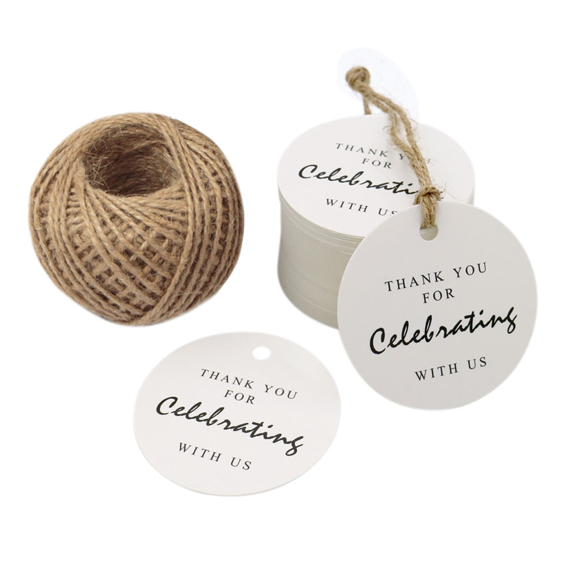 Thank You for Celebrating with Us Tag,Original Design Paper Gift Tag,100 PCS Kraft Tags with 100 Feet String for Wedding,Baby Shower, Party Favor (White) - G2plus