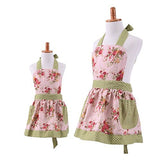 Lovely Classic Style Pink Floral Parent-Child Apron Women's Cooking or Baking Apron with 2 Pockets Mama & Kid Girl Apron Great Gift For Wife Daughters Ladies