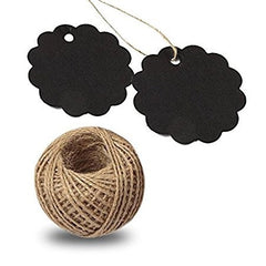 Black Gift Tags, G2PLUS 100PCS Paper Gift Tags with String, Gift Hang Tags, Bonbonniere Favor Gift Tag with Jute Twine 30 Meters Long for Crafts Projects & Price Tags (Black) - G2plus