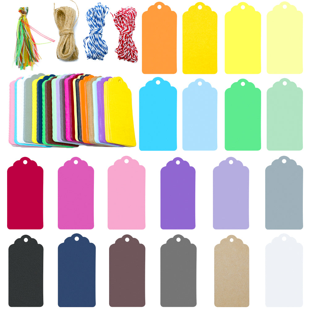 200PCS Colorful Gift Tags, 20 Colors 9 cm * 4.5CM Blank Paper Labels with 4PCS Strings for Wedding Birthday - G2plus