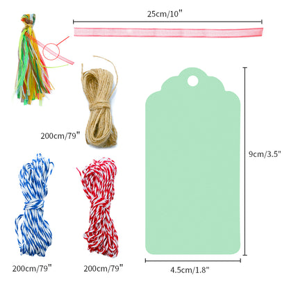 200PCS Colorful Gift Tags, 20 Colors 9 cm * 4.5CM Blank Paper Labels with 4PCS Strings for Wedding Birthday - G2plus