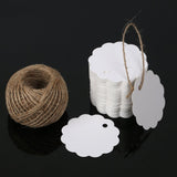 G2PLUS 100PCS White Paper Gift Tags with String, Wedding Party Favor Tags, Bonbonniere Favor Gift Tag with Jute Twine 30 Meters Long for Crafts & Price Tags Labels (Flower Side-White) - G2plus