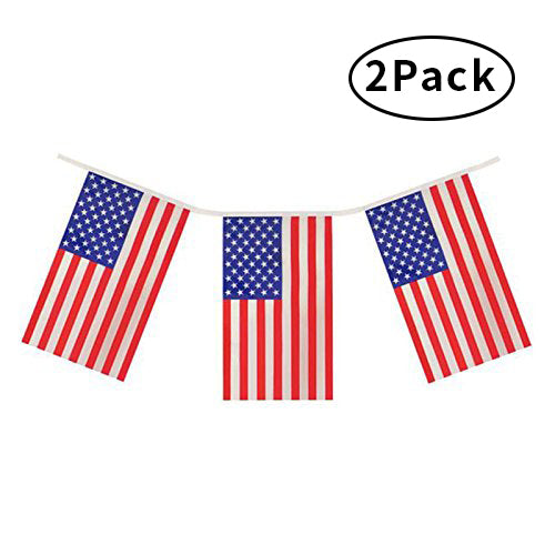 G2PLUS 2PCS American Flag Bunting, 11 Meter USA National Banner Pennant with 40 Pendants - G2plus