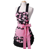 Cotton Apron for Women with Pockets, Extra Long Ties Floral Apron Perfect for Kitchen Cooking, Baking and Gardening, 29 x 21 - inch
