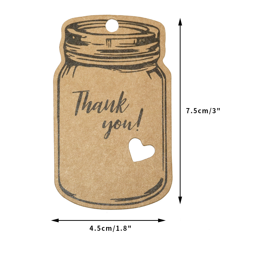 100PCS Vintage Mason Jar Shaped Tags,2.9" X 1.7" Thank You Tags with 100 Feet Natural Jute Twine for DIY and Craft, Canning Jars and Party Favors - G2plus