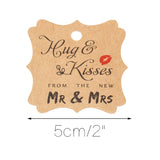 Original Design Wedding Favor Gift Tags, 100 PCS Brown Square Tags with 100 Feet Natural Jute Twine Perfect for Bridal Baby Shower Anniversary- Hug & Kisses from the New Mr & Mrs - G2plus