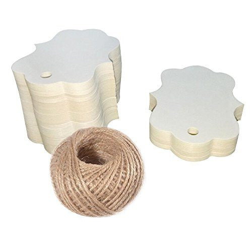 100 PCS White Paper Gift Tags, 2.75''x 1.97'' Kraft Blank Hang Tags with 100 Feet Jute Twine (White) - G2plus