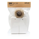 White Gift Tags, G2PLUS 100 PCS Kraft Paper Gift Tag with 100 Feet Jute Twine String, Rectangle Christmas Gift Tags 3.5’’ x 1.7’’ (White) - G2plus