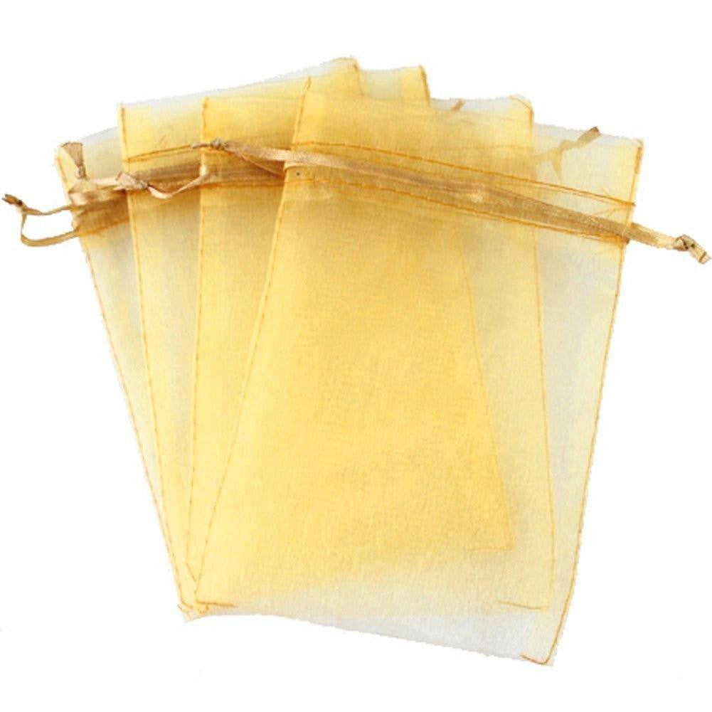Organza Bags, G2PLUS 100 PCS 10cmX15cm (4''X6") Drawstring Organza Jewelry Favor Pouches Wedding Party Festival Gift Bags Candy Bags (Golden Yellow) - G2plus