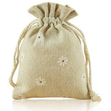 Burlap Bags with Drawstring, G2PLUS 20 PCS Cotton Burlap Drawstring Pouches Christmas Gift Bags Wedding Party Favor Jewelry Bags 3.5'' x 4.7'' (White Daisy) - G2plus