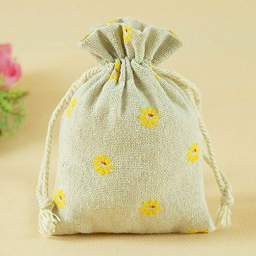 20 PCS Cotton Burlap Drawstring Pouches Gift Bags Wedding Party Favor Jewelry Bags 3.5'' x 4.7'' (Yellow Daisy) - G2plus