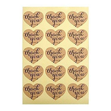Thank You Stickers, G2PLUS Kraft Paper Thank You Label Stickers for Favors, Hang Tags, Gift Packaging (10 Sheets- Pack of 150 PCS Heart Shape Stickers) - G2plus