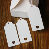 100 PCS Kraft Paper Gift Tags Hollow Heart Wedding Favor Tags 4cm x 9cm with 100 Feet Jute Twine(White) - G2plus