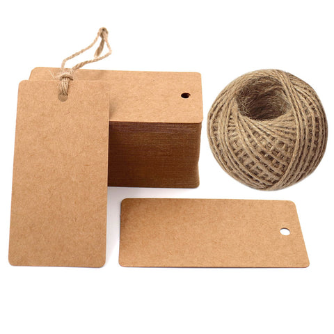 G2PLUS Gift Kraft Paper Tags 100 PCS Luggage Tags Labels 4.5 cm * 9 cm Labels with 30 Meters Jute Twine (Brown) - G2plus