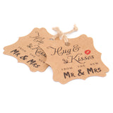 Original Design Wedding Favor Gift Tags, 100 PCS Brown Square Tags with 100 Feet Natural Jute Twine Perfect for Bridal Baby Shower Anniversary- Hug & Kisses from the New Mr & Mrs - G2plus