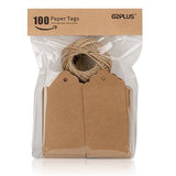 100 PCS Kraft Paper Christmas Gift Tags with String Wedding Brown Rectangle Craft Hang Tags Bonbonniere Favor Gift Tags with Jute Twine 30 Meters Long for Crafts, Price Tags Labels - G2plus