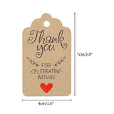 Original Design Thank You for Celebrating with Us Tags,100PCS 7cm X 4cm Paper Gift Tags with 100 Feet Natural Jute Twine Kraft Hang Tag for Wedding Party Favors, Baby Shower Decorations (Brown) - G2plus