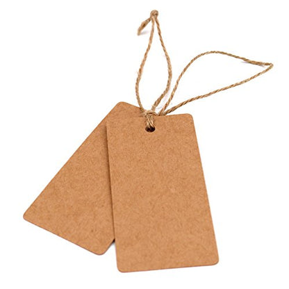 Father's Gift Tags, 3.5” x 1.7” Brown Gift Tags 100 PCS Kraft Paper Gift Tag with 100 Feet Jute Twine String for Arts and Crafts, Wedding Christmas Day - G2plus