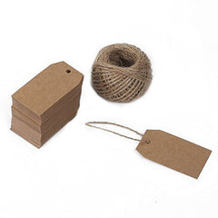 100 PCS Kraft Gift Tags 2.7’’x 1.5’’ Brown Craft Tags with String Blank Hang Tags with 100 Feet Jute Twine - G2plus