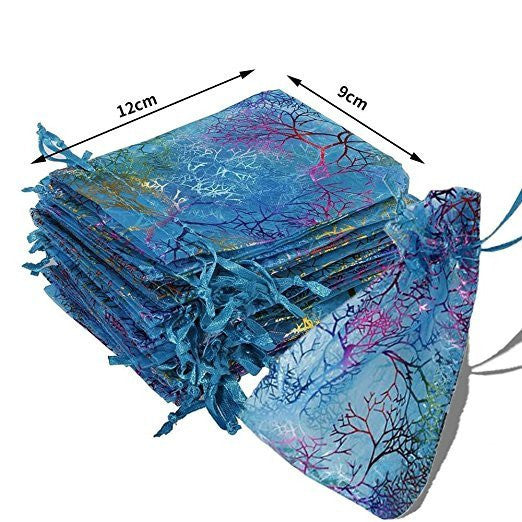 Organza Drawstring Bags, G2PLUS 100 PCS 4.7’’x3.5’’ Organza Gift Bags Drawstring Jewelry Pouches Wedding Party Favor Bags Caroline Design Sheer Candy Bags for Favor Gifts - G2plus