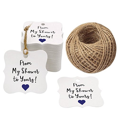 Original Design 100PCS Baby Shower Favor Tags,From My Shower To Yours Tags ! Paper Gift Tags Kraft Hang Tags with 100 Feet Natural Jute Twine - G2plus