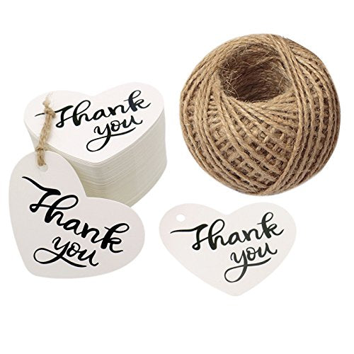 Original Design Happy Father’s Day Gift Tags,100PCS Thank You Tags 2.6" X 2" Kraft Paper Gift Tags with 100 Feet Natural Jute Twine Perfect for Valentine's Day,Baby Shower,Wedding Party Favor - G2plus