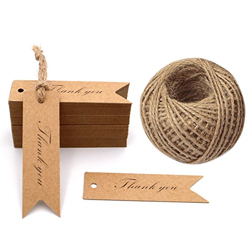 G2PLUS Thank You Tags, 100 PCS White Gift Tags with String, Paper Hang Tags, Kraft Paper Gift Tags with 100 Feet Jute Twine for Arts and Crafts,Wedding, Christmas, Thanksgiving - G2plus