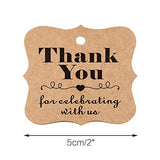 Original Design Paper Gift Tags, 100PCS Thank You for Celebrating with US, Square Thanks Label for Baby Shower, Bridal Wedding, Anniversary Celebration (Brown) - G2plus