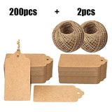 200PCS Paper Gift Tags,4'' X 2'' Price Tags with String Craft Tags Bonbonniere Brown Gift Tags with 60M Twine Perfect for Arts and Crafts, Wedding,Valentine's Day, Christmas Day and Holiday - G2plus
