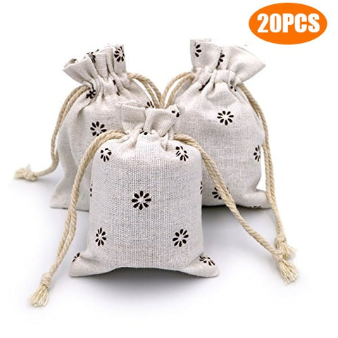 20 PCS Cotton Burlap Drawstring Pouches Gift Bags Wedding Party Favor Jewelry Bags 3.5'' x 4.7'' (Brown Daisy) - G2plus