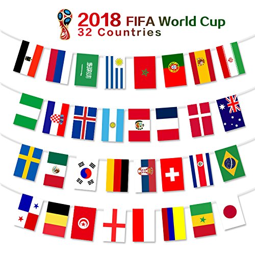 2018 FIFA World Cup Flags,Russia Soccer Football Flag,Extra Large Size 32 Country Flag Bunting 8''x 12'' for Bar Party,Fans,Sport Clubs Decorations - G2plus