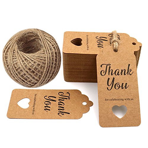 Thank You for Celebrating with Us ,Original Design Paper Gift Tags,100 PCS Kraft Paper Tags Price Tags with 100 Feet Natural Jute Twine - G2plus