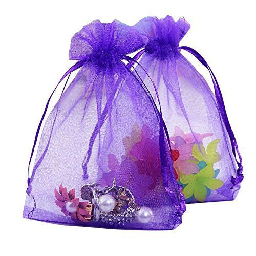 Organza Gift Bags with Drawstring 5’’ x 7’’, G2PLUS 100 PCS Organza Jewelry Bags, Sheer Drawstring Gift Pouches for Christmas Wedding Party Favors (Purple) - G2plus
