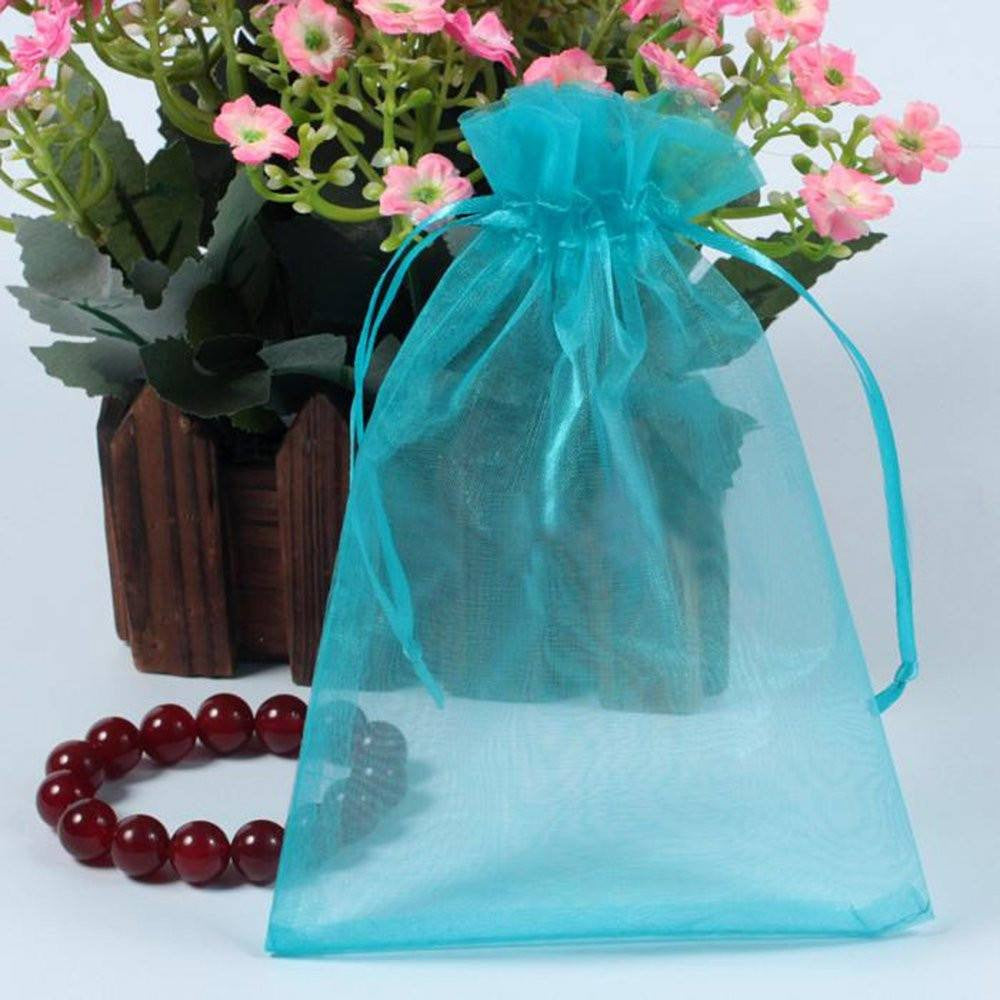 Organza Gift Bags with Drawstring 5’’ x 7’’, G2PLUS 100 PCS Organza Jewelry Bags, Sheer Drawstring Gift Pouches for Christmas Wedding Party Favors (Lake Blue) - G2plus
