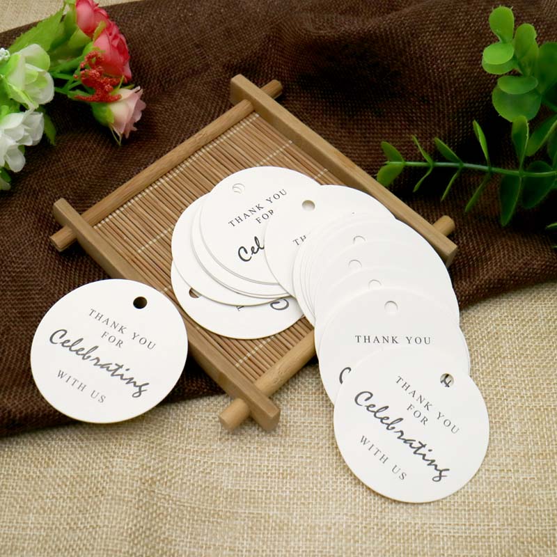 Thank You for Celebrating with Us Tag,Original Design Paper Gift Tag,100 PCS Kraft Tags with 100 Feet String for Wedding,Baby Shower, Party Favor (White) - G2plus