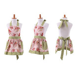 Lovely Classic Style Pink Floral Parent-Child Apron Women's Cooking or Baking Apron with 2 Pockets Mama & Kid Girl Apron Great Gift For Wife Daughters Ladies