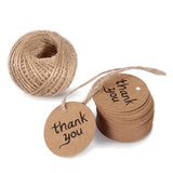 Thank You Tags with String, G2PLUS 100 PCS Kraft Paper Gift Tags, Brown Christmas tags, Party Favor Hang Tags with 100 Feet Natural Jute Twine for Craft Projects - G2plus