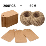 200PCS 7cm X 4cm Kraft Paper Gift Tags with 60M Jute String for Arts and Crafts, Wedding Christmas Day Thanksgiving - G2plus