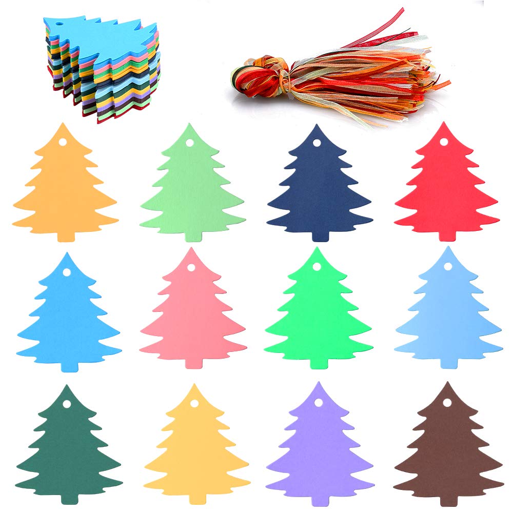 Christmas Tree Tags,120PCS 12 Colors Christmas Gift Tags with Organza Ribbons Perfect for Christmas Gift Wraps,Christmas Party Decoration - G2plus