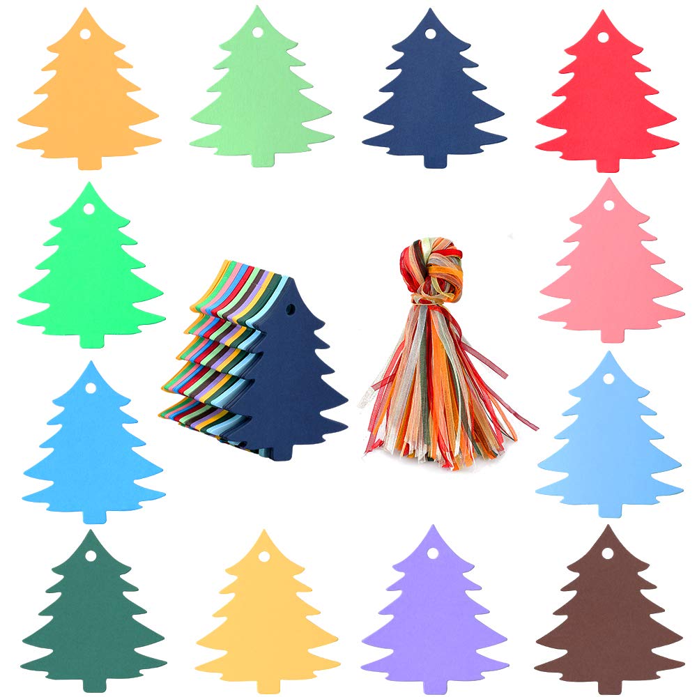 Christmas Tree Tags,120PCS 12 Colors Christmas Gift Tags with Organza Ribbons Perfect for Christmas Gift Wraps,Christmas Party Decoration - G2plus