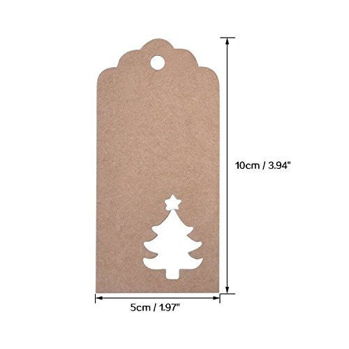 100 PCS Kraft Paper Hollow Christmas Tree Gift Tags with String, Brown Favor Hang Tags, Vintage Tags with 100 Feet Natural Jute Twine for Craft Projects, Bonbonniere, Xmas Gifts (Brown) - G2plus