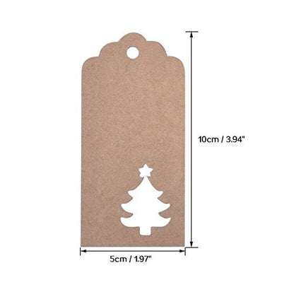 100 PCS Kraft Paper Hollow Christmas Tree Gift Tags with String, Brown Favor Hang Tags, Vintage Tags with 100 Feet Natural Jute Twine for Craft Projects, Bonbonniere, Xmas Gifts (Brown) - G2plus